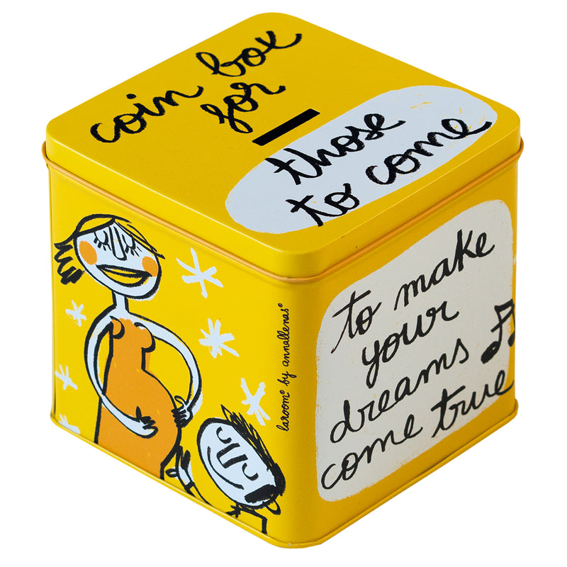 Metal coin box "for those to come" yellow