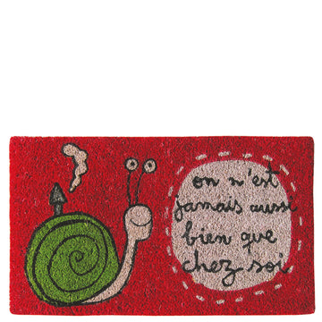 Doormat "on n'est jamais aussi bien que chez soi" red