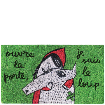 Doormat "ouvre la porte, je suis le loup" green