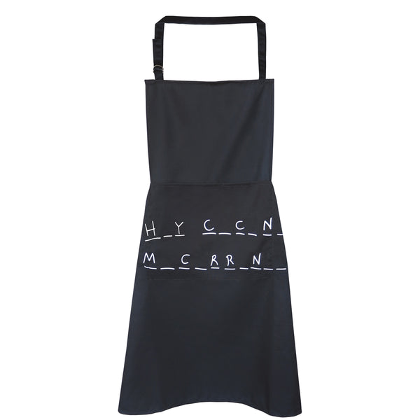 Grembiule da cucina "H_Y C_C_N_ M_C_RR_N_ _" nero con doppia tasca (principale e cellulare) appendiabiti e altezza regolabile