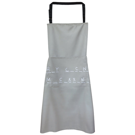 Delantal cocina "H_Y C_C_N_ M_C_RR_N_ _" gris con doble bolsillo (general & móvil) colgador trapo & altura regulable