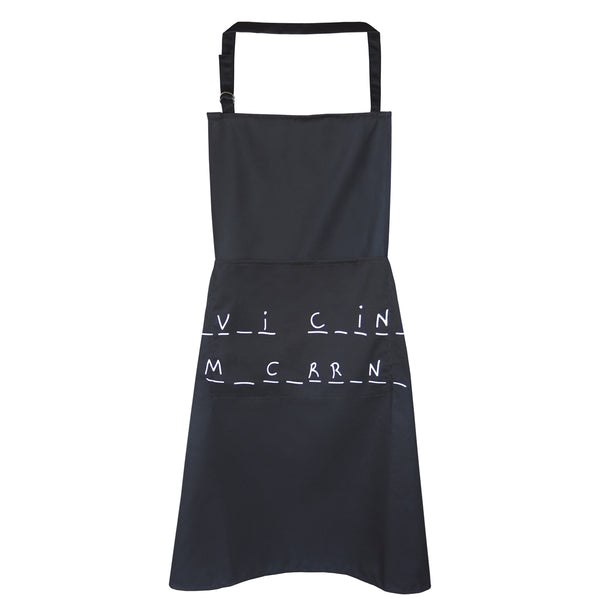 Kitchen apron "_V_I C_IN_ M_C_RR_N_" black with double pocket (main & cell phone) cloth hanger & adjustable height
