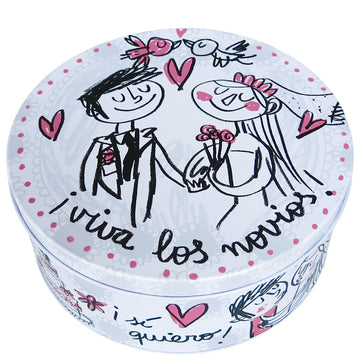 Caja metálica "viva los novios"