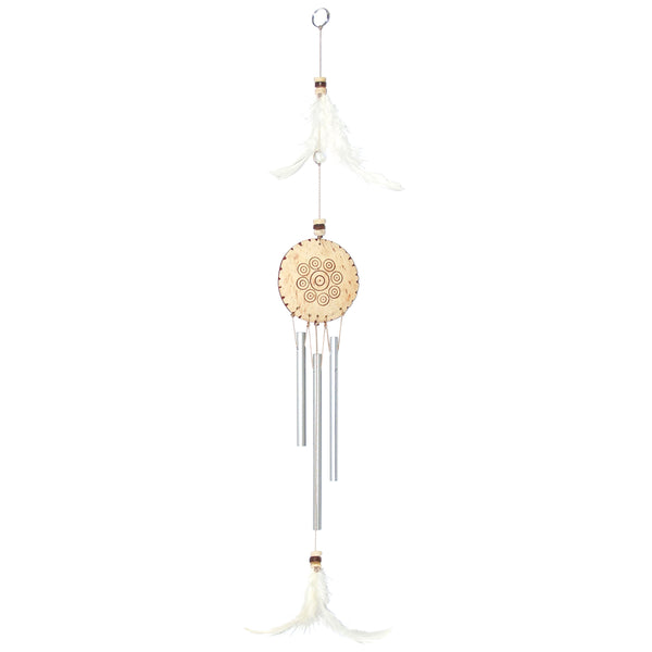 Metal wind chime with feathers natural 45cm