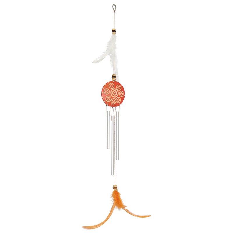 Metal wind chime with feathers orange 45cm