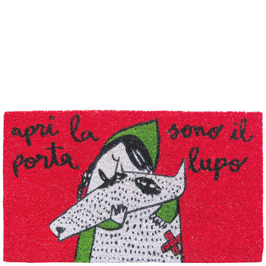 Doormat "apri la porta sono il lupo" red