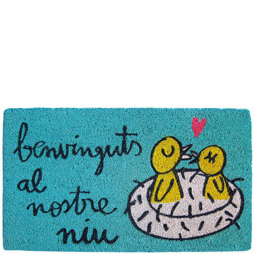 Doormat "benvinguts al nostre niu" blue