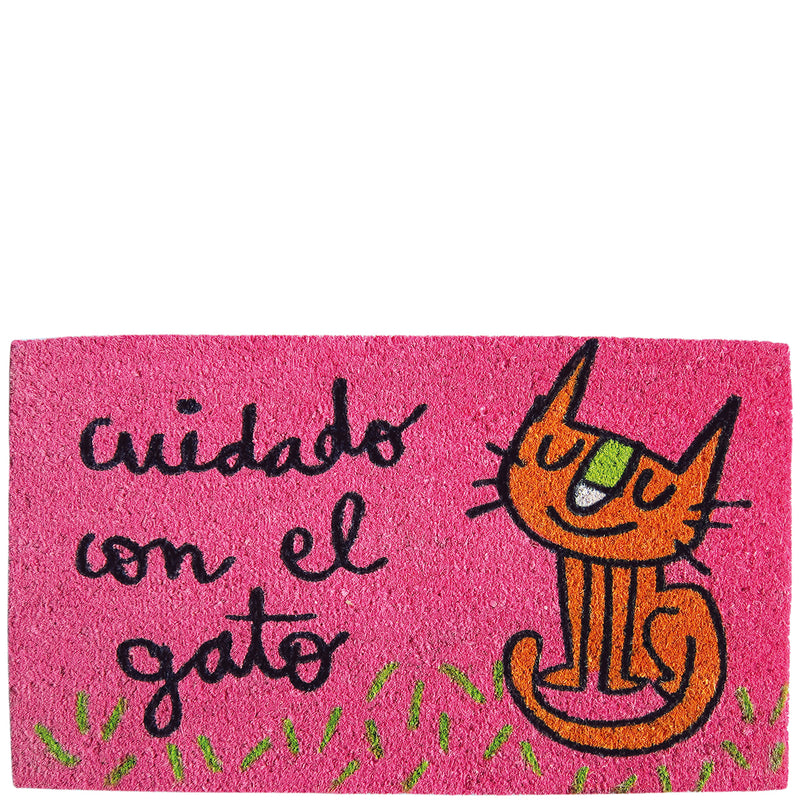 Doormat "cuidado con el gato" pink