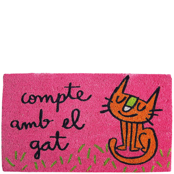 Doormat "compte amb el gat" pink