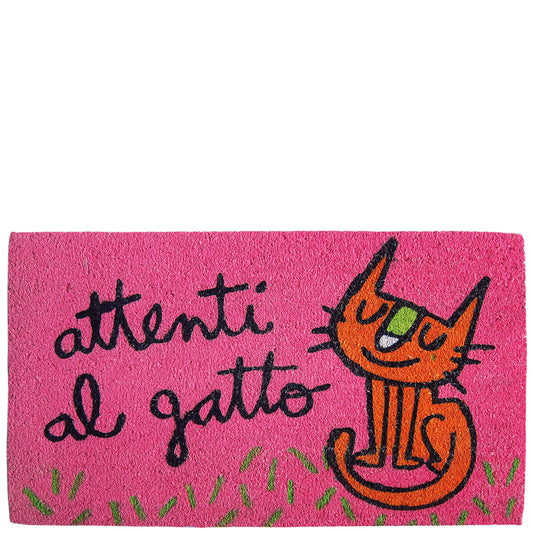 Felpudo fucsia "attenti al gatto"