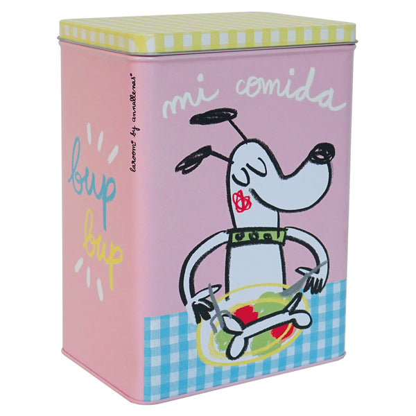 Caja metálica "mi comida" para perro pequeña rosa