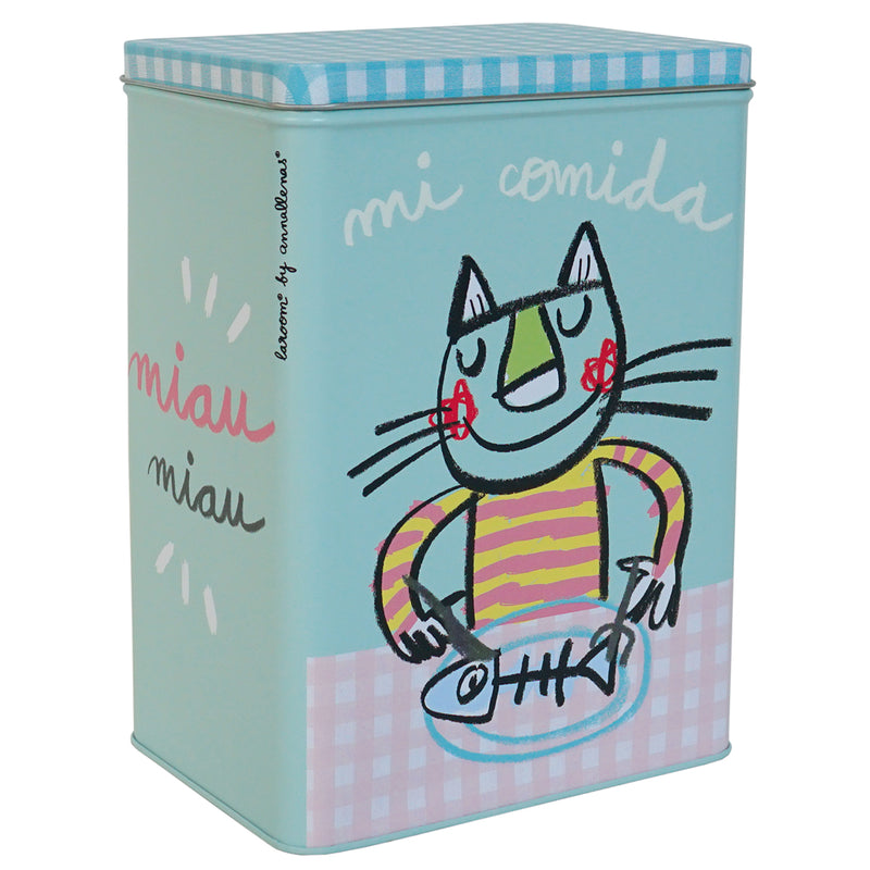 Caja metálica "mi comida" para gato pequeña verde