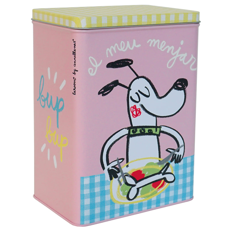 Caja metálica "el meu menjar" para perro pequeña rosa