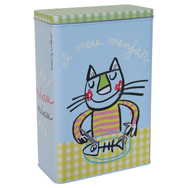 Caja metálica "el meu menjar" para gato grande azul