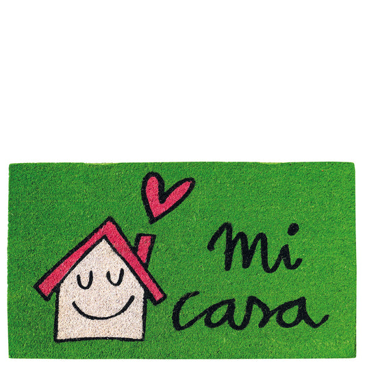 Doormat house & sun "mi casa" green