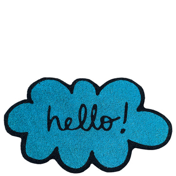 Paillasson forme nuage "hello" bleu