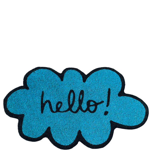 Doormat cloud shape "hello" blue