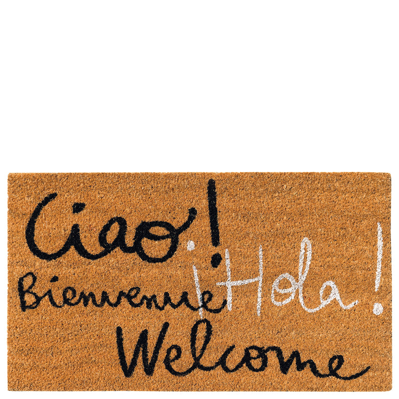 Doormat "ciao! Bienvenue hola welcome" brown
