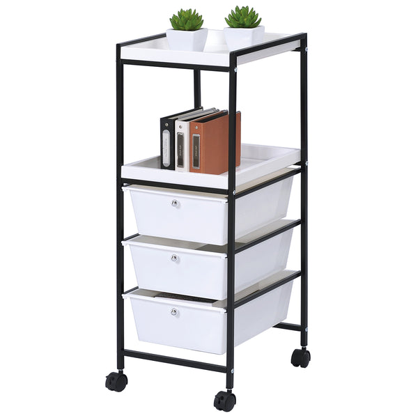 Utility Cart with 2 shelves & 3 drowers white with wheels