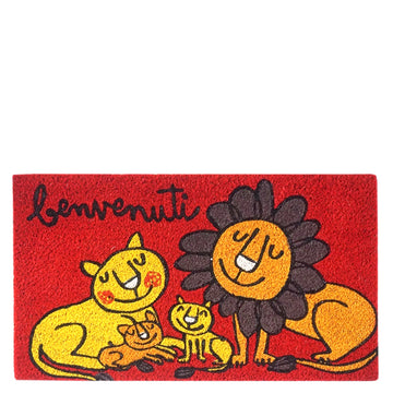 Doormat lions "benvenuti" red